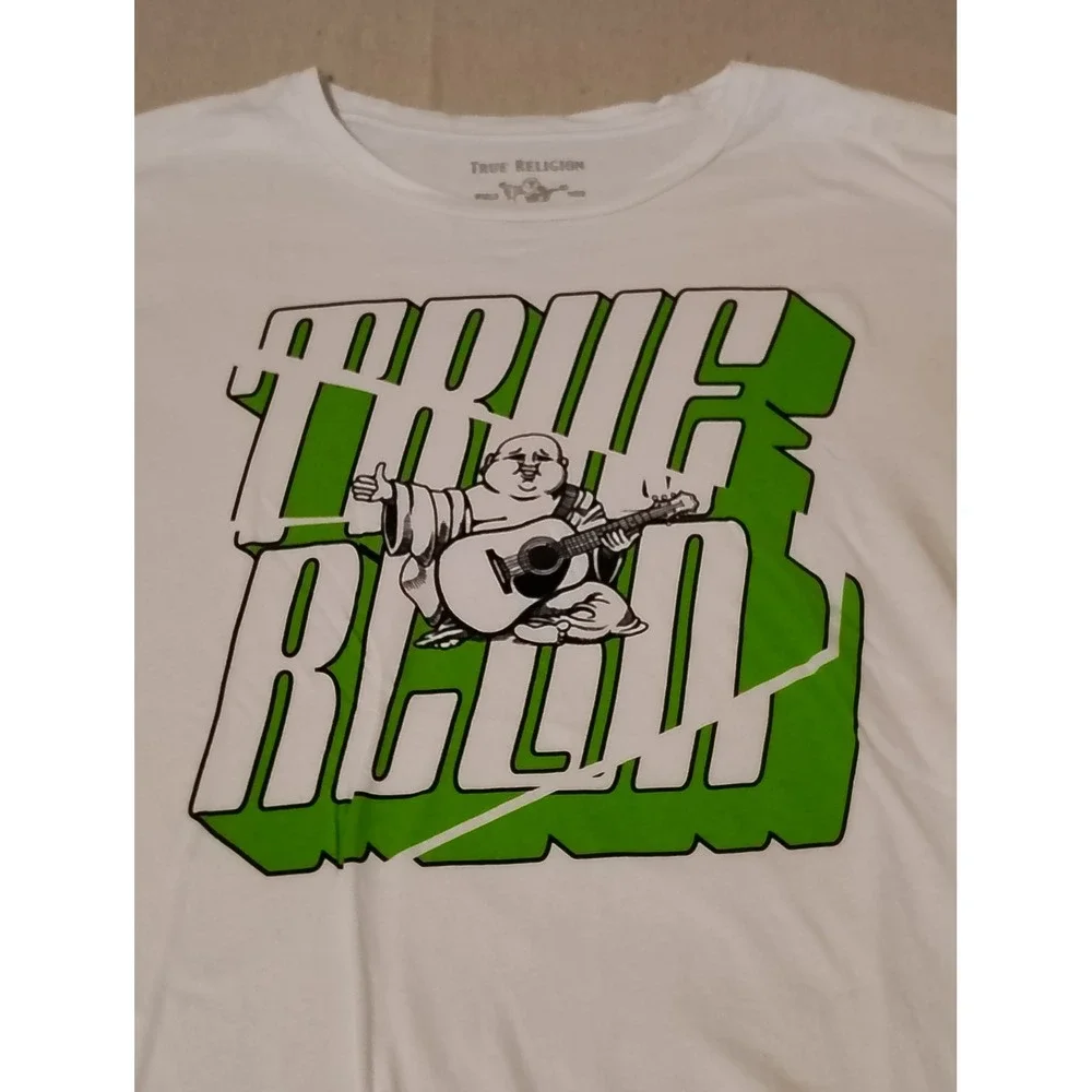 True‎ Religion Mens World Tour Buddha Graphic Tee White Green XL 20